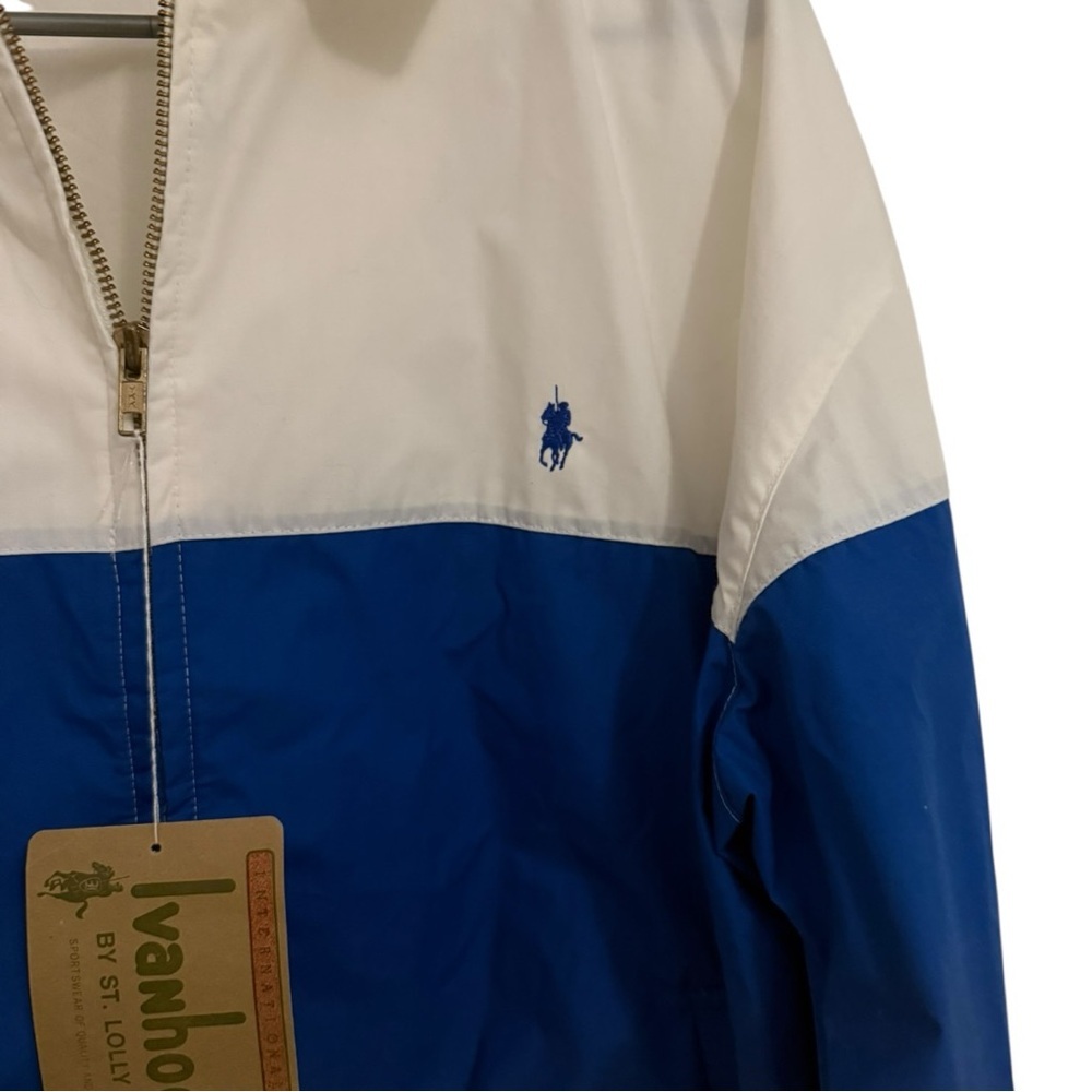 Ivanhoe Sweden Rare NWT Vintage Blue White Colorblock Windbreaker Jacket Polo XL - Picture 2 of 5